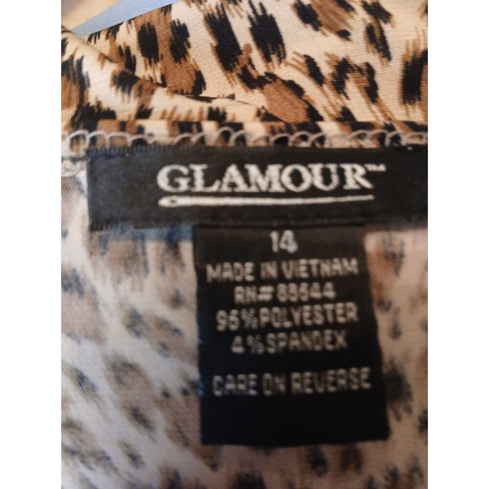 Glamour A Line Dress Womens Sz 14 Cheetah Print Neck Surplice V Neck Frill Hem - Picture 6 of 7